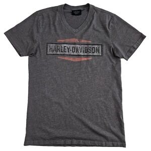 Harley Daividson (Womens Size Medium) V Neck Gray Short‎ Sleeve Graphic T-Shirt